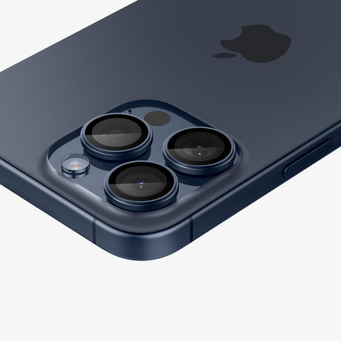 AGL07163 - iPhone 15 Pro / 15 Pro Max Optik Pro Lens Protector in natural titanium showing the device